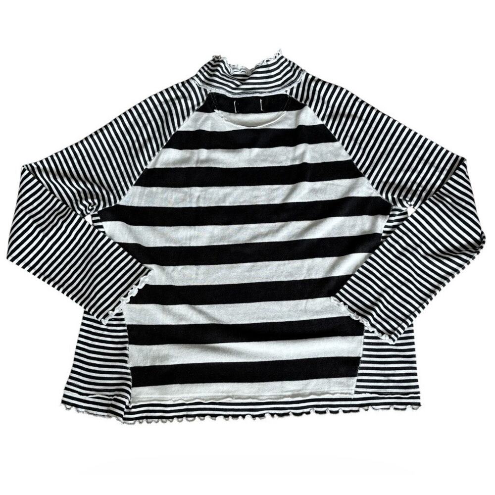 Free People We The Free Punk Playful Striped Tee Mock Neck Top Black Ivory L - Picture 7 of 9